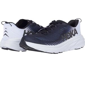 GUC: HOKA; ONE ONE, RINCON 3 WOMENS RUNNING SHOES, BLACK & WHITE.